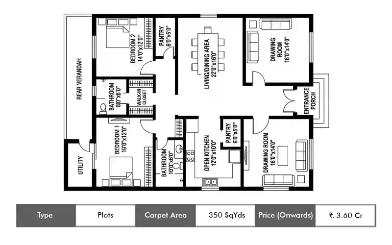 Lodha Villa Royale Palava Plot floor plan, 350 sq ft carpet area